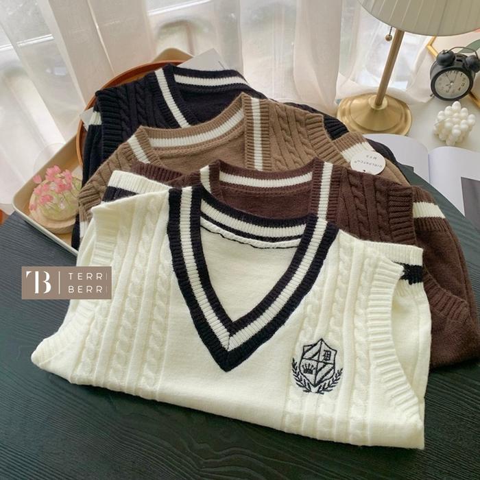 Na-Ri Vest Knit Korean School Girl Academy | Rompi Rajut Premium Academia Bordir Premium | Baju Sera