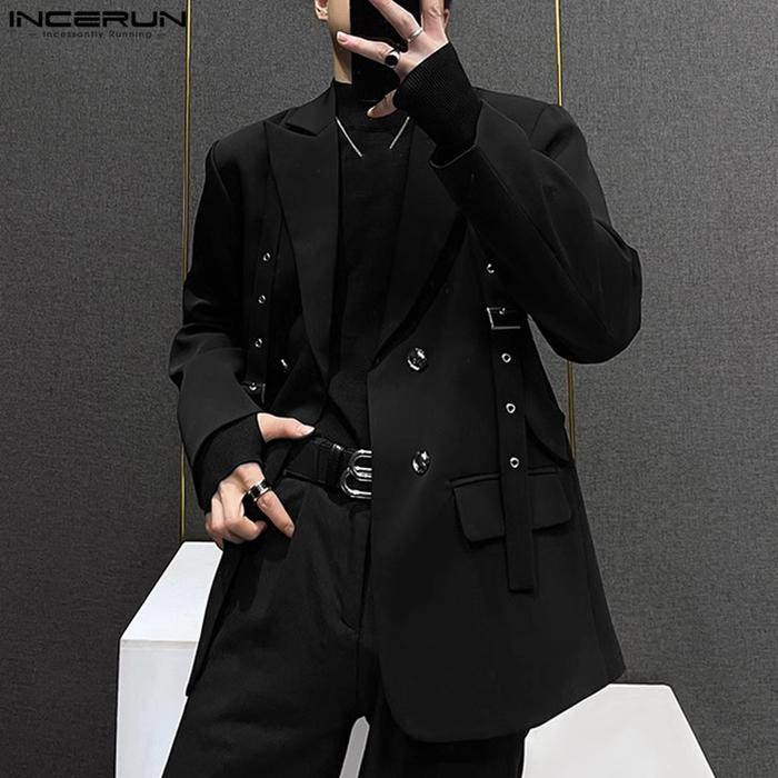 INCERUN Korean Fashion Men Blazer Casual  Long Sleeve Solid Tops Pocket Button Steetwear Male Outfit