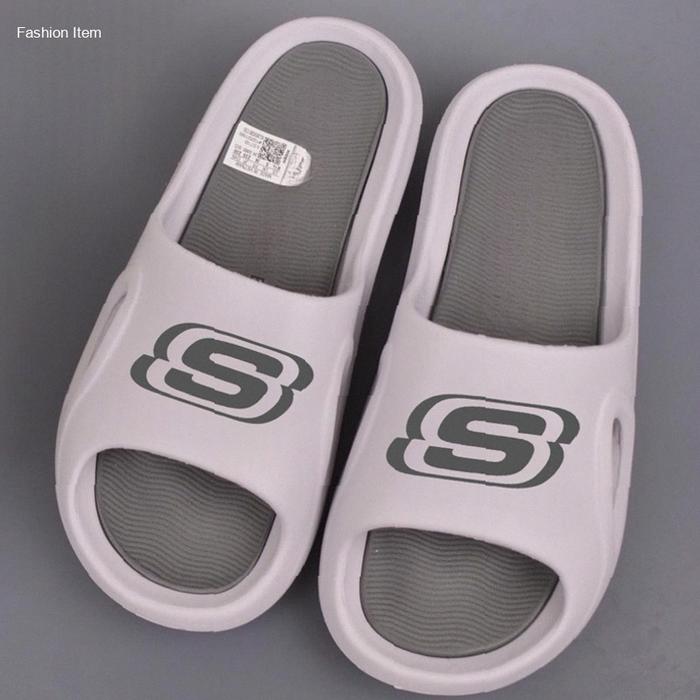 SANDAL SKECHERS WHITE GREY PRIA ORIGINAL SENDAL SELOP COWO SKECHER TERBARU | Kekinian