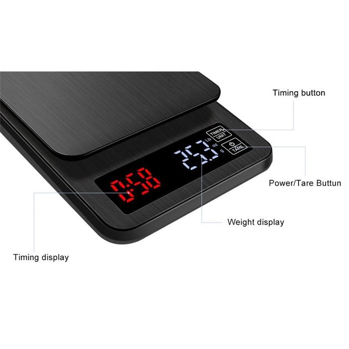 Timbangan Kopi Digital Timer Coffee Scale 5000g-0.1g - 7RHA3ZBK Black