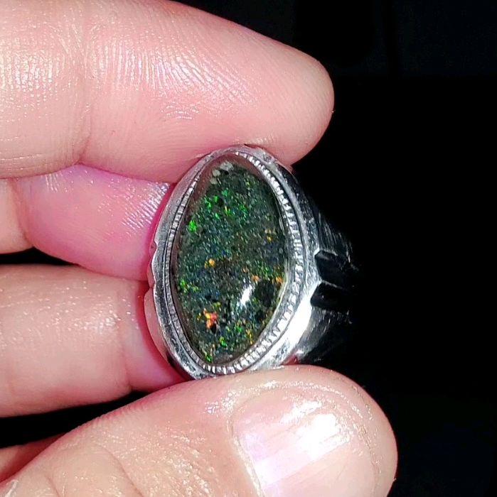 cincin black opal andamoka matrix natural asli Australia