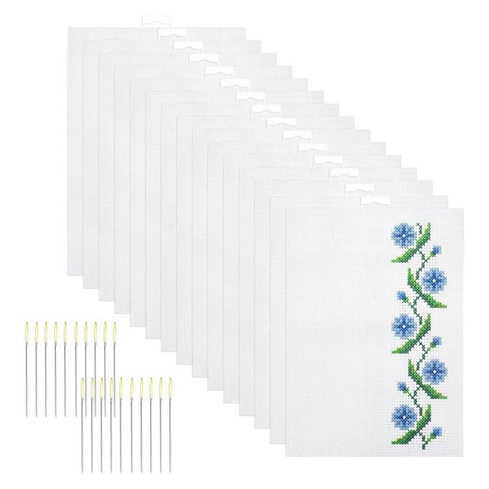 15PCS 14 Count Plastic Mesh Canvas Sheets, Perforated Plastic Stitching Canvas Cross Stitch Plastic 
