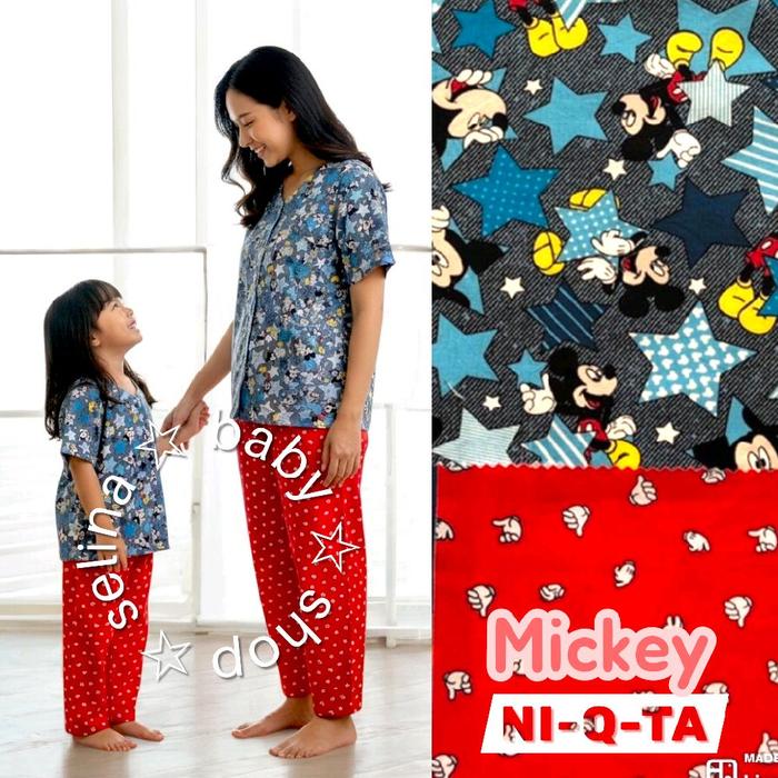 Niqta 2-3y 100 160 Piyama Baju Tidur Setelan Katun Anak dan Remaja Motif Mickey Lengan Pendek Celana