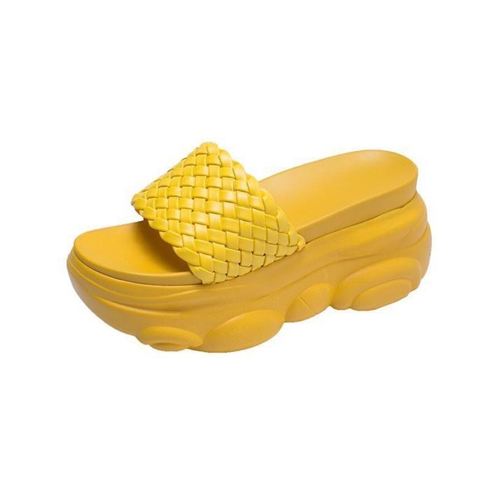 SALE LOKAL - WEDGES PLATFORM WANITA KOREA WEBBING SOL MOCHINO BEAR 6WARNA by Axeline AP02 - Kuning, 