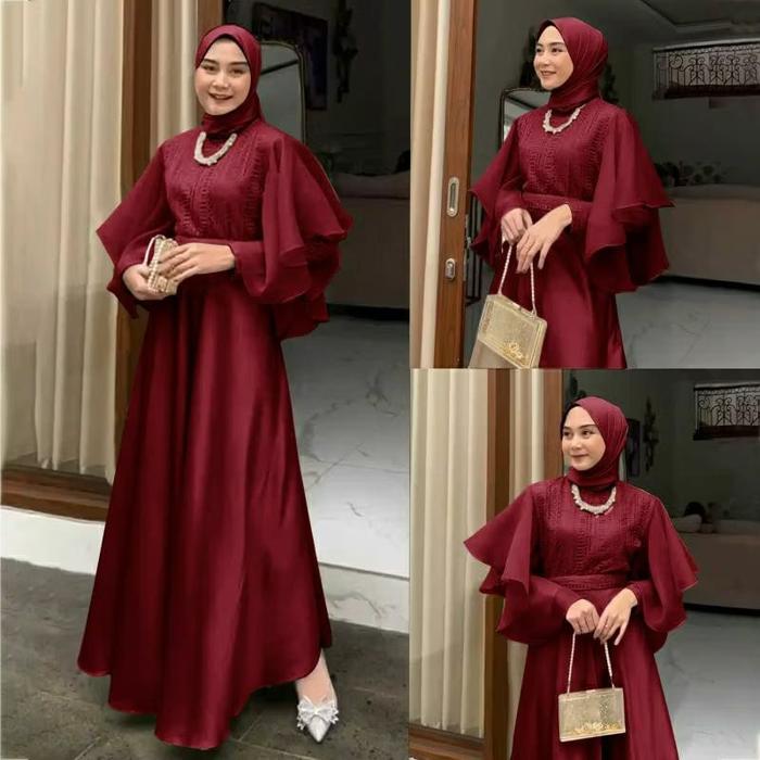 NEW Gamis wanita Remaja Kondangan Style Modist Model Terbaru LD 110 Alya dress Matt Velvet Mix Bruka