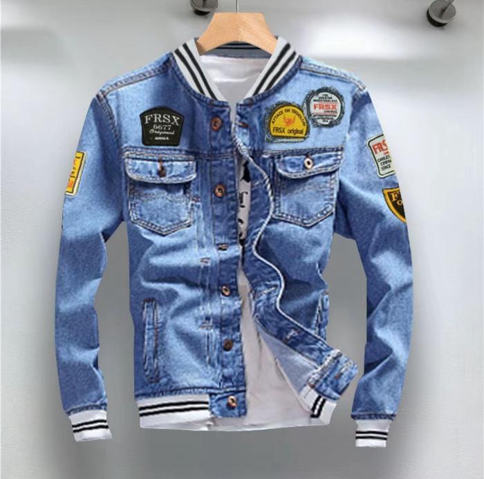 Jacket Kancing Pria Bomber Motif Bordiran Jacket Jeans Cowok Casual Distro Keren