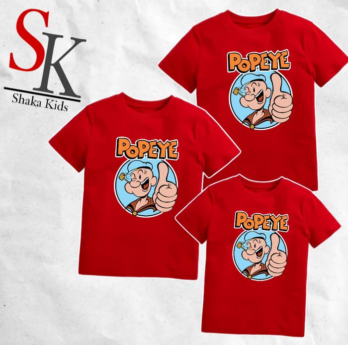 ShakaKids Fashion Atasan Baju Anak Laki Popeye Lengan Pendek Merah Cotton Combat Original Pakaian Ka