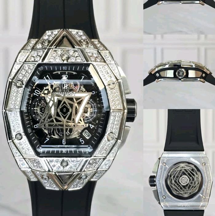 Jam Tangan Luxury no.1hublot sangbleu 3Forsted Diamond Silver Chrono Fullset