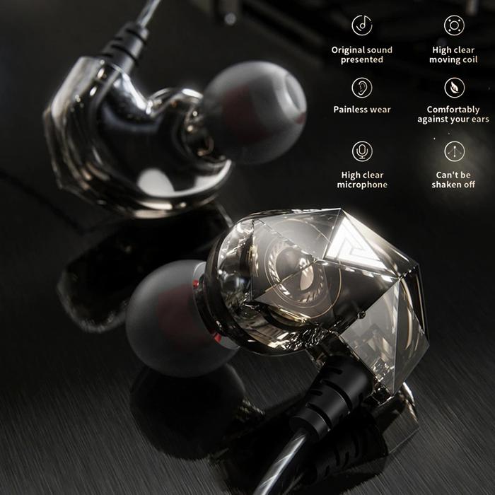 QKZ AK2 Earphone In-Ear Heavy Bass Hi-Res Hitam dengan Mikrofon AUX