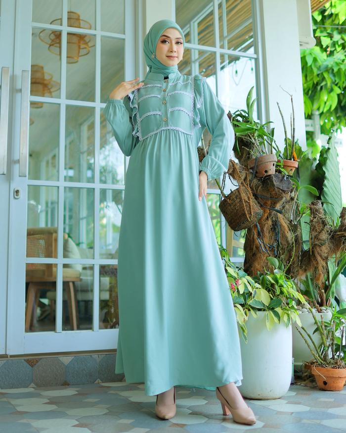 Gamis Muslim  SIDQIA Dress Pesta Rayon Twill Premium Fit Nyaman Renda Formal Hitam Kombinasi Lembut 