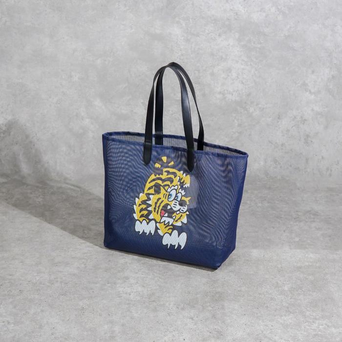 Tas KENZO PARIS PLAY TIGER YELLOW NAVY MESH TOTE BAG 100% ORIGINAL - 37X13X34CM