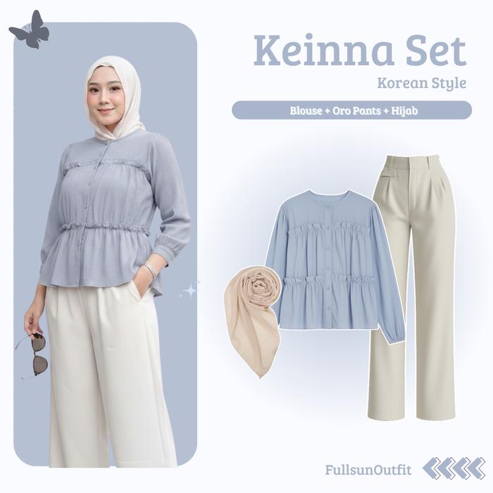 Setelan 3In1 Keinna { Blouse + Oro Pants + Hijab } Set Wanita Hijab Kekinian Korean Hangout