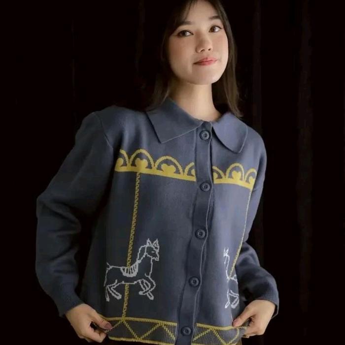 JAKET CAROUSEL CARDIGAN ORI KNIT OUTER PREMIUM RUBYLICIOUS DESAIN UNICORN DENIM