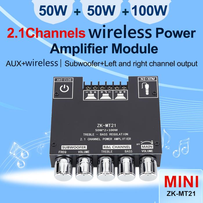 Subwoofer Amplifier Board Bluetooth 5.0 50WX2+100W 2.1 Channel Power Audio Stereo Amplifier Tone Bas