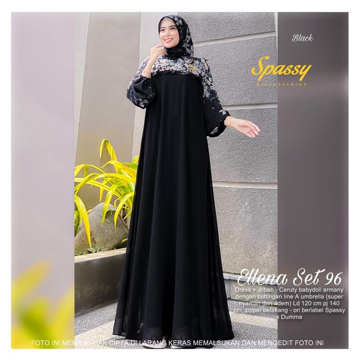 Ellena Set Hijab by Spassy x Dumma / Gamis Maxi Dress Setelan Jilbab / Bahan Ceruty Babydoll Full Fu