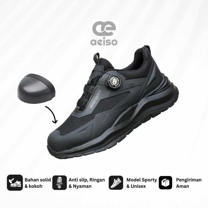 Aeiso - Sepatu Safety Sport Casual Hitam Pria