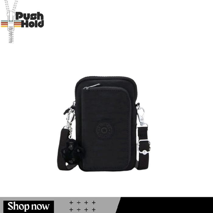 KIPLING TELMO Original Tas Selempang HP & Dompet Wanita Hitam dengan Desain Praktis dan Tali Adjusta