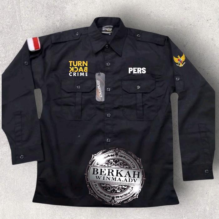 Kemeja Jurnalis Pers TURN BACK CRIME PERS Lengan Panjang Bordir Desain Elegan Free Nama & Logo