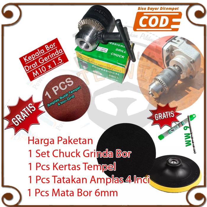 Tatakan Amplas Poles Amplas Gosok Kayu Velcro + Kepala Chuck Bor Untuk Gerinda