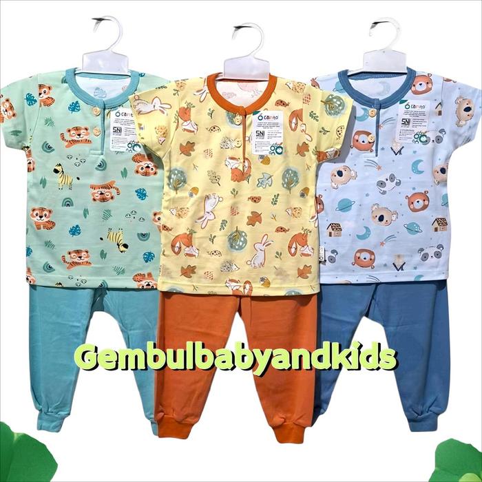 New!!! CAINITO 3pcs Setelan Bayi Lengan Pendek Celana Panjang Kancing dada size s m l xl xxl motif F