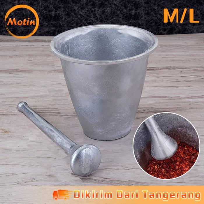 1 Set Lumpang Ulekan M/L Tumbukan Jamu Besi Cor Alat Penghancur Rempah
