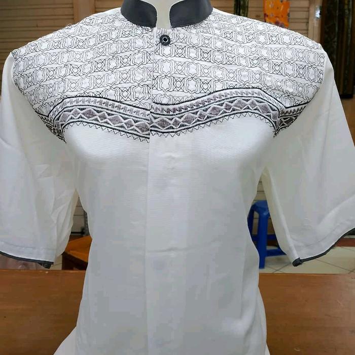 koko berbies katun lengan pendek bordir elegand Muslim Pria Dewasa Panjang Baju Putih