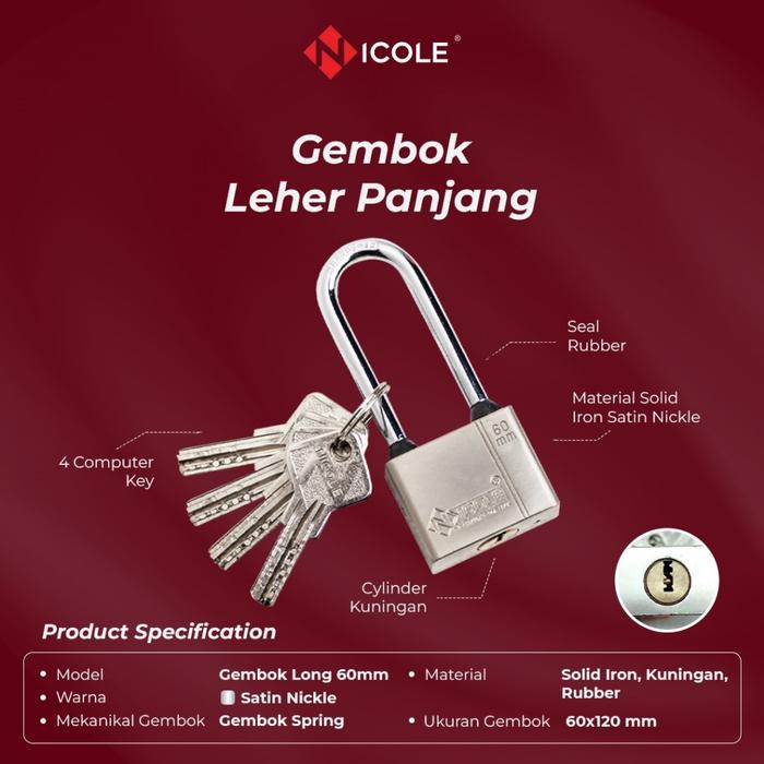 Nicole Gembok Besi Leher Panjang Pendek Untuk Pintu Pagar / Kantor / Toko / Gudang