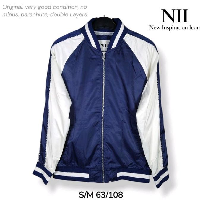 NII Jaket Bomber Varsity New Inspiration Icon Size S fit to M Warna Navy Blue Putih