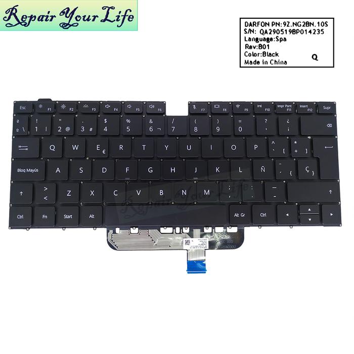Laptop Spanish Backlit Keyboard for Huawei D14 D15 MateBook D 15