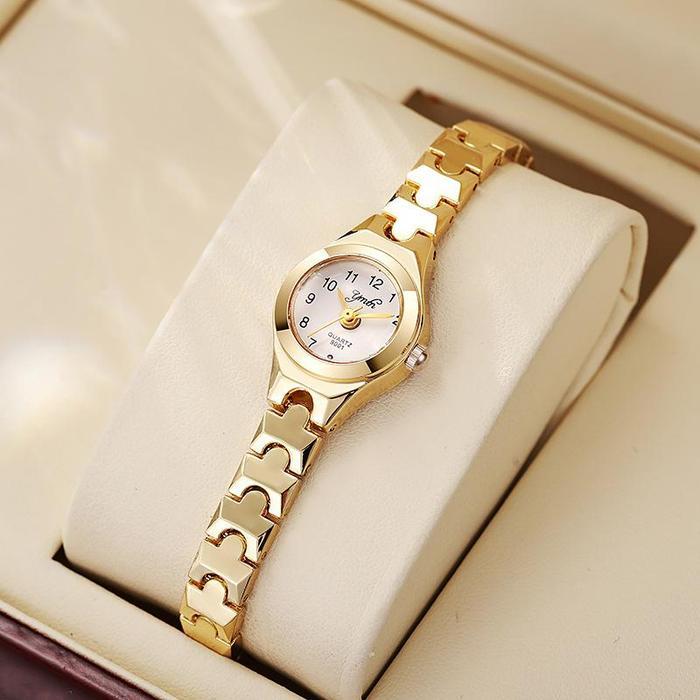Jam Tangan Wanita Kaca Dial Kecil Tali Baja Jam Kuarsa Fashion Retro Mewah Ringan