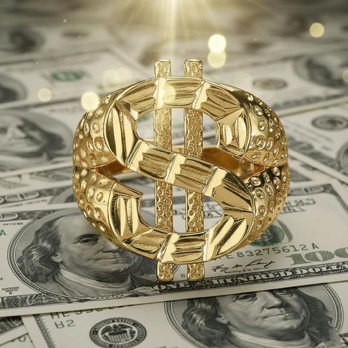 Cincin Modern Desain Lambang Mata Uang Dollarr Emas Milyader / Billionaire Gold Dollar Currency (Adj
