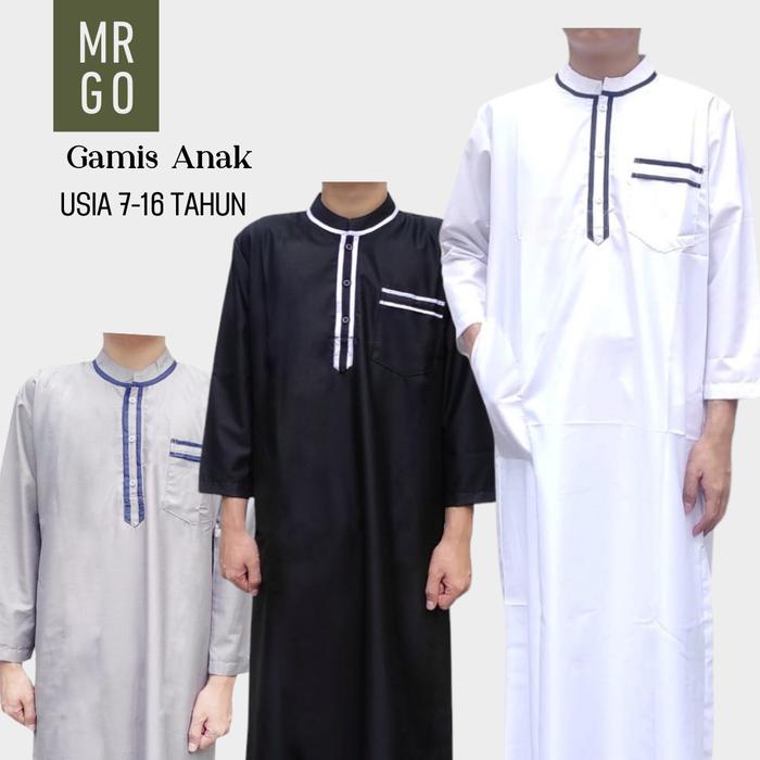 Gamis Jubah Anak Laki TOYOBO 7 8 9 10 11 12 13 14 15 16 tahun PREMIUM ADEM Putih Hitam Biru Navy Abu