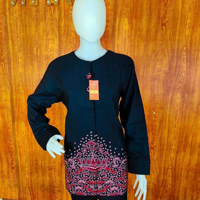 Tunik Batik Wanita Metroyana – Motif Lampung Burgundy Katun Premium Lengan Panjang Berlapis Furing E