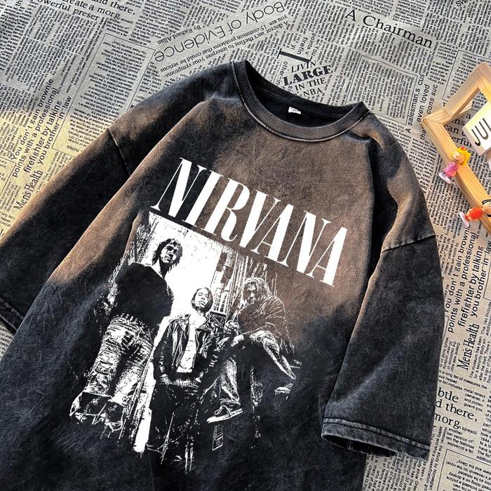 [✅COD] Fastfash Baju Kaos Pria Dan Wanita Lengan Pendek Oversize Vintage Cetakan Band Nirvana Antik 