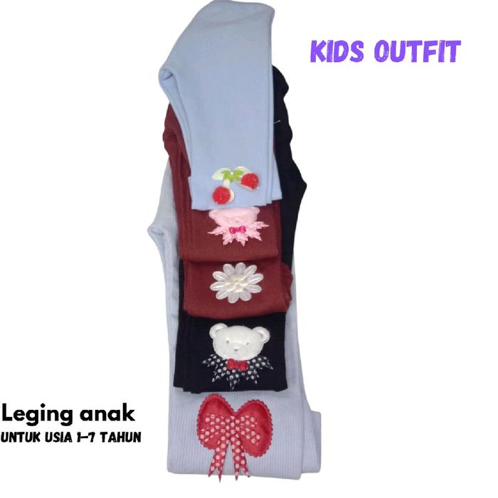 leging anak dengan tempelan motif bunga boneka buah buahan