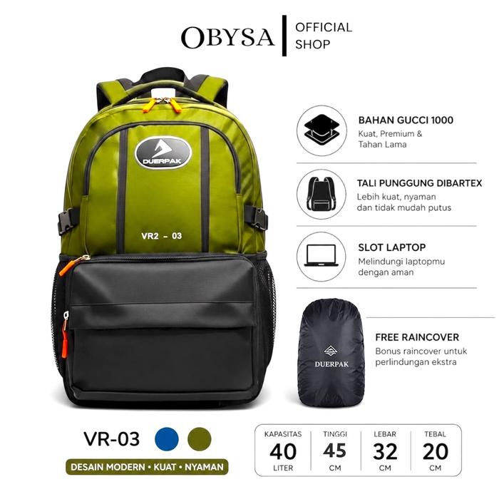 OBYSA - Tas Ransel Pria Backpack Punggung Laptop Duerpak VR 40 Liter Sekolah Kerja Kuliah Bahan Gucc