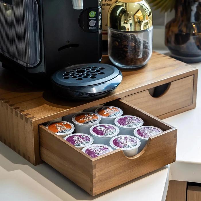 Storage Drawers Wooden K Cup Coffee Pods Holder Capsule Tea Box Organizer Stand Coffee Machine Base