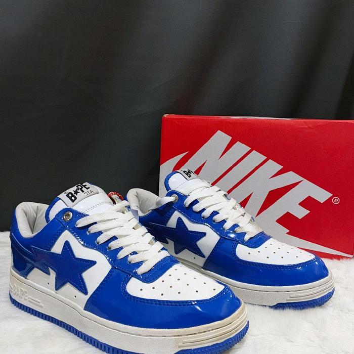 Bape STA Sepatu Casual Bintang Putih Biru untuk Pria dan Wanita Size 41