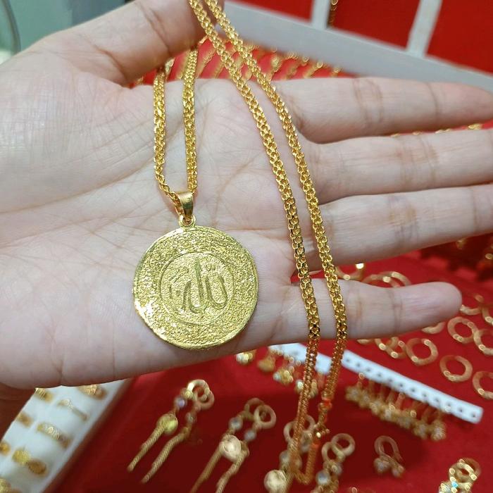 kalung dinar bulat motif lafadz koin lapis emas 24k