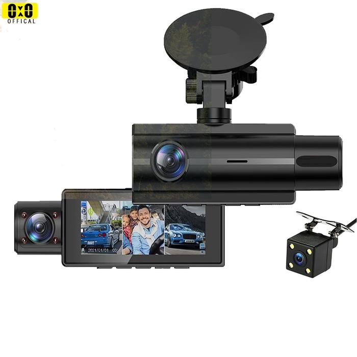 Kamera dasbor mobil DVR 3 kamera depan dan belakang dengan kamera