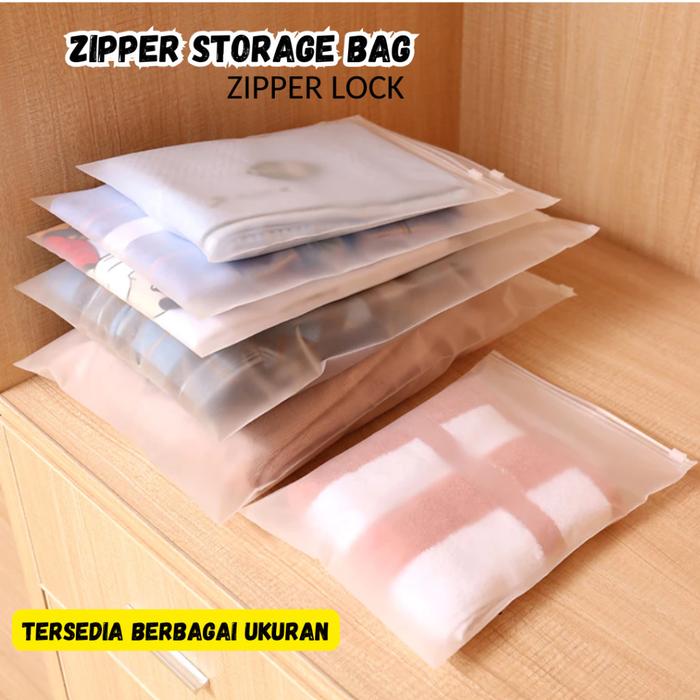 Zipper bag doff doff tanpa lubang / pouch bag travel / tempat penyimpanan pakaian / ziplock buram