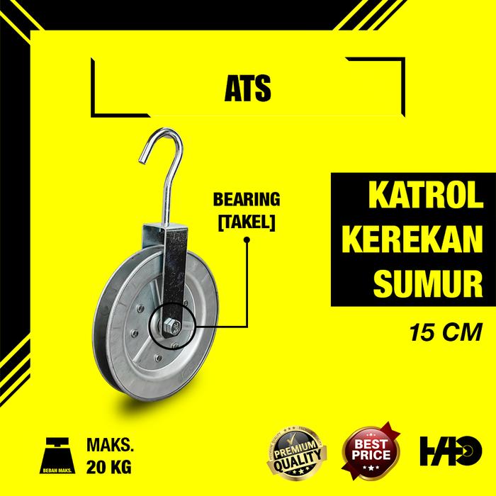 ATS Kerekan Katrol Sumur Timba [BEARING] Baja 15 cm / Takel Bangunan | HD Steel Rope Pulley