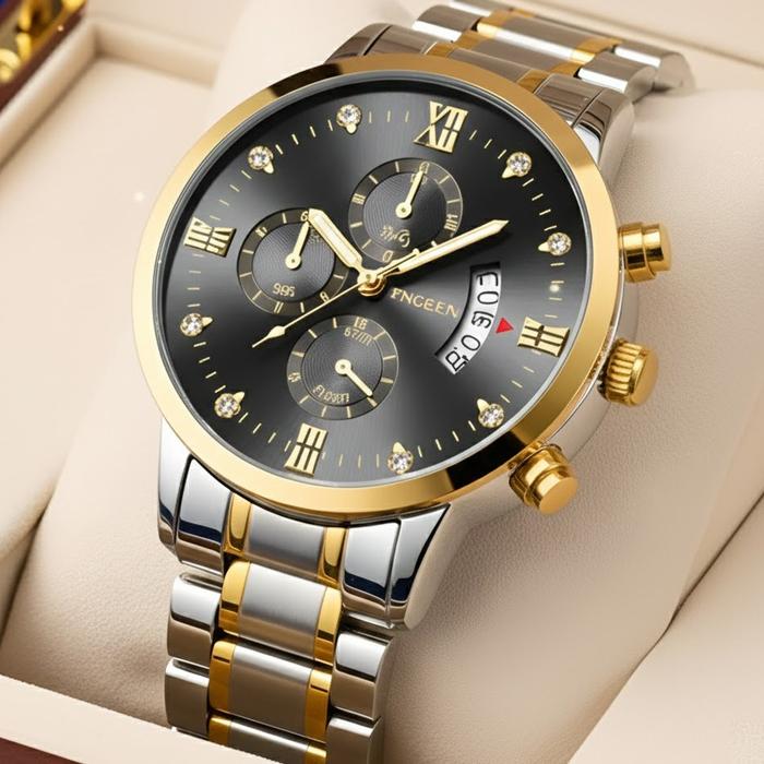 Jam Tangan Pria Bisnis Fngeen Kasual Bisnis Terbaru Kuarsa Fashion Multifungsi Stainless Steel Band