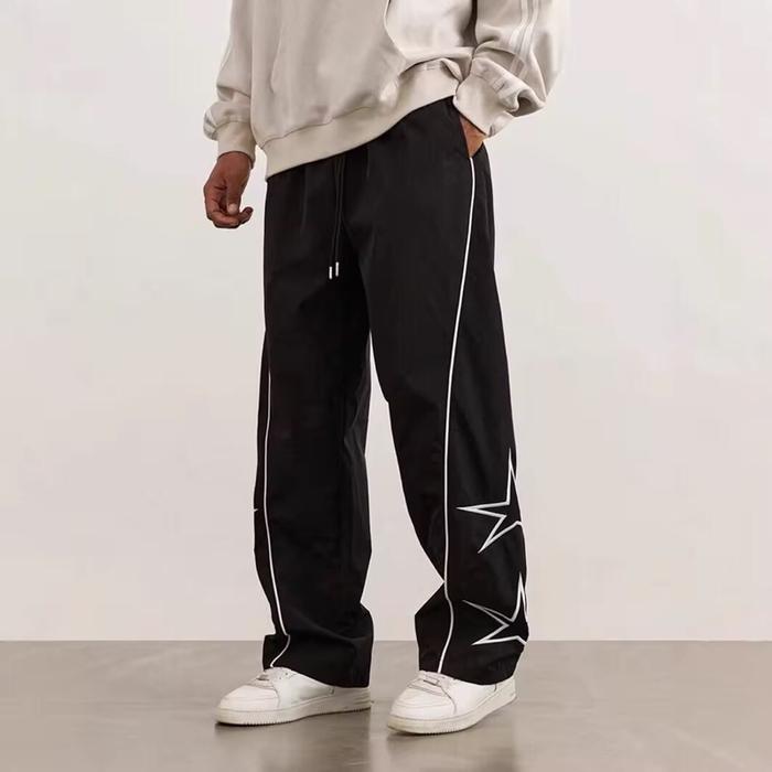 GAFFI.STORE17 Celana Y2K STAR BAGGY PANTS UNISEX Pria Wanita Hitam Panjang cowok style legged Motif