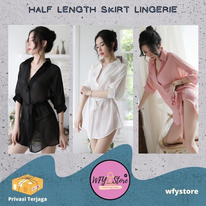 Rok Mini Setelan Tidur Transparan Elegan dengan Sabuk CD