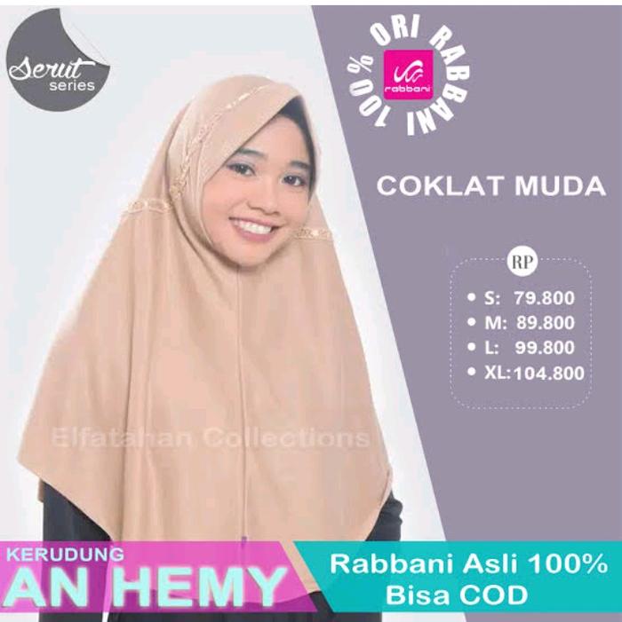 Rabbani Jilbab Kerudung An Hemy Syari Instan Ukuran M Coklat Muda Bahan Polyester Lembut Nyaman Khim