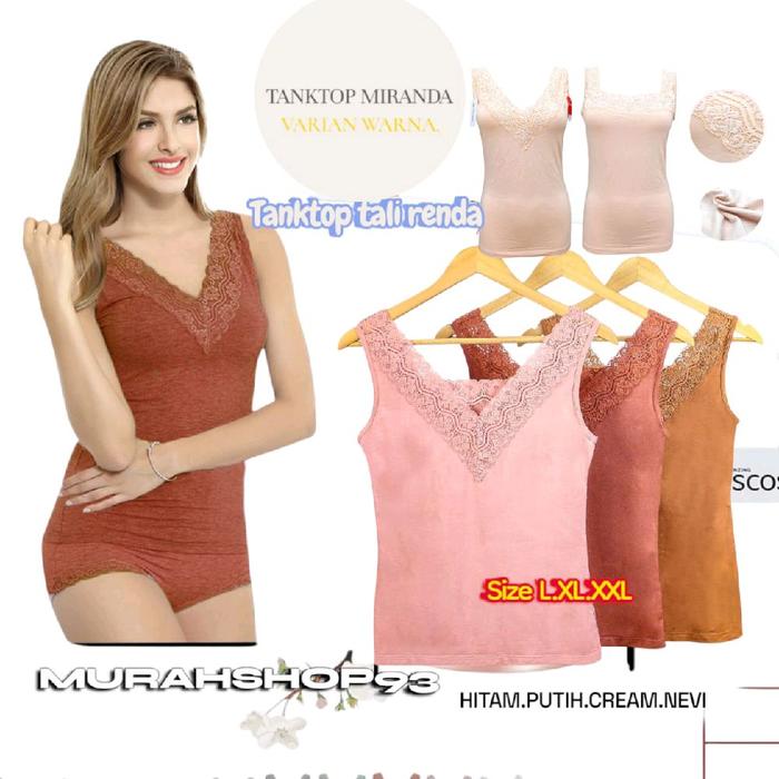 Tank top MIRANDA Kerah V Neck / Kaos dalam Wanita MIRANDA 7369 Kerah Renda V-Neck Ukuran L - XXL Lem