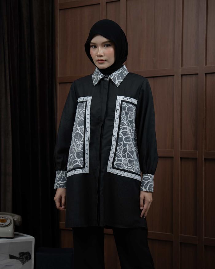 Mayoutfit Vanyka Tunic | Atasan Tunic Kemeja Wanita Kombinasi Brukat Tile Bordir Embroidery