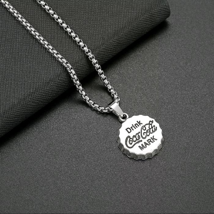 Kalung Titanium Liontin Tutup Botol Coca Cola Rantai Kepribadian Retro Anti Karat Drink Coca Cola Ma