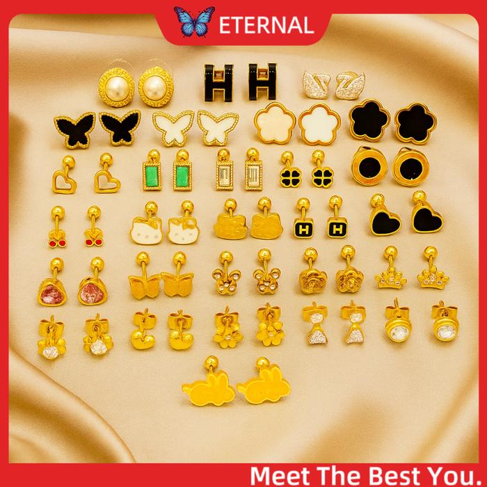 ETERNAL-Anting Titanium Wanita Anti Karat Aesthetic - Perhiasan Elegan Cantik Mewah Simple Earrings 